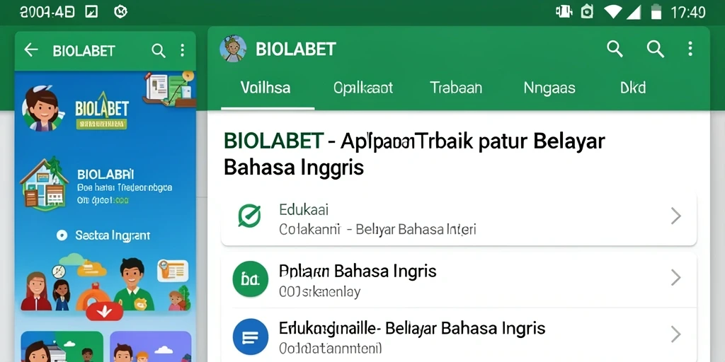 Tampilan antarmuka pengguna utama aplikasi Belajar Bahasa Inggris.