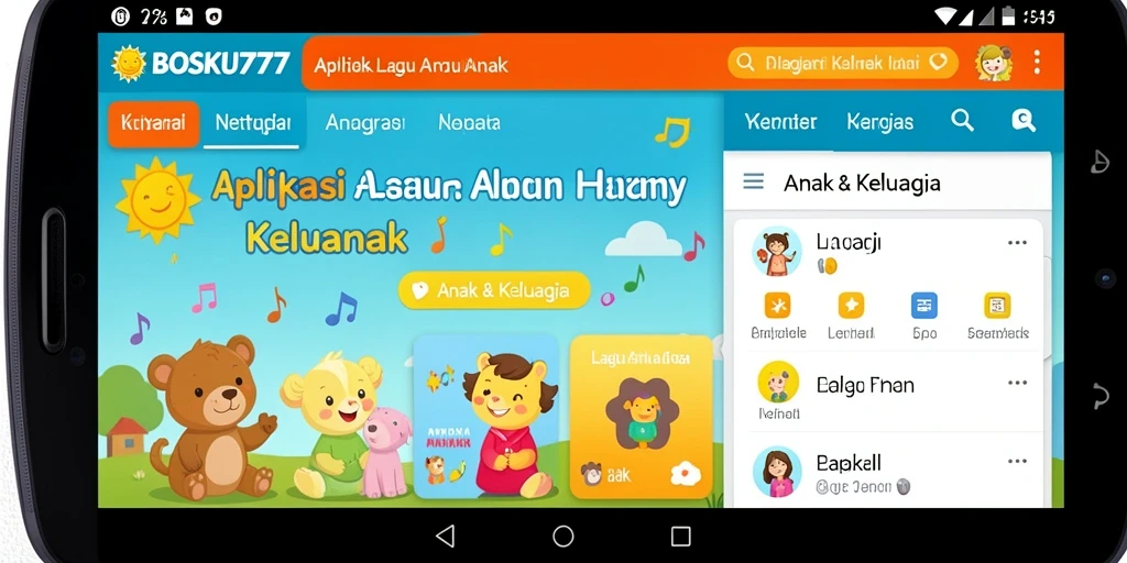 Tampilan antarmuka utama BOSKU777 dengan fitur lagu anak-anak.