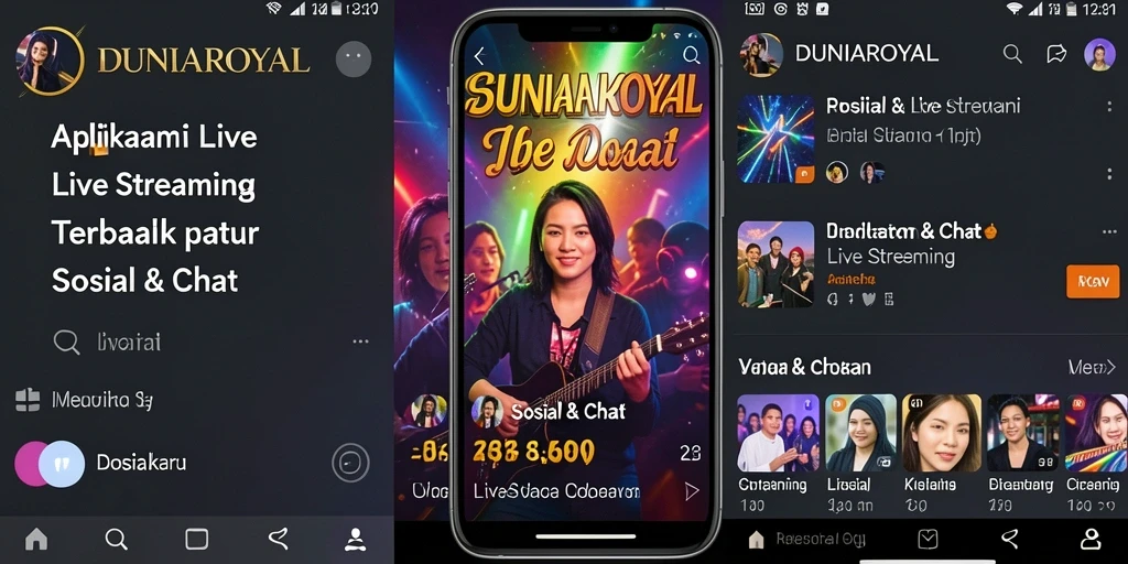 Tampilan antarmuka DUNIAROYAL yang memukau dengan fitur Live Streaming.