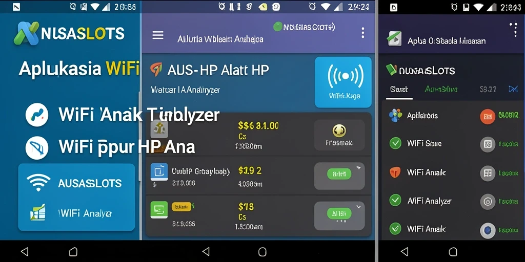 Antarmuka aplikasi NUSASLOTS yang menunjukkan analisis jaringan WiFi.